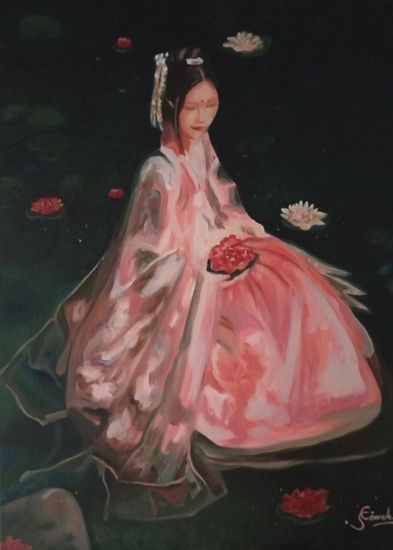 Mujer Loto Oil Canvas Figure Painting