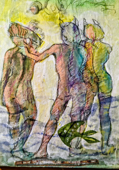 A las 3 Mixed media Canvas Figure Painting