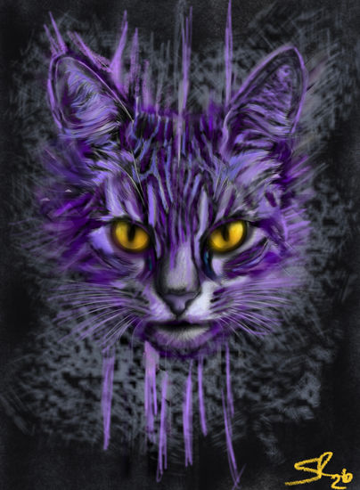 Smoke the cat Media Mixta Lienzo Animales