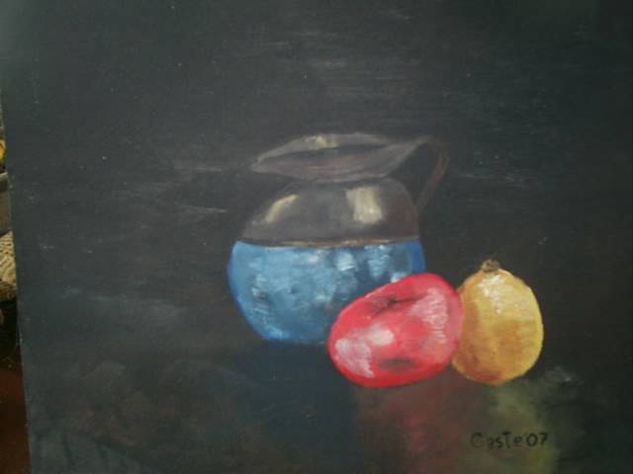 Jarra, tomate y limón Oil Panel Still Life Paintings