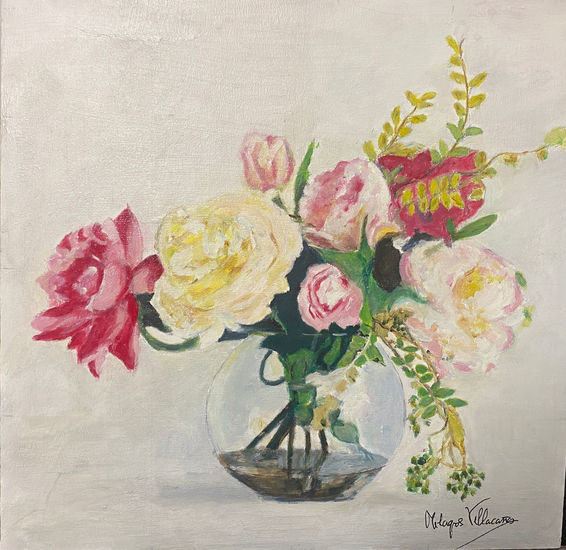 jarron con flores Óleo Tabla Floral