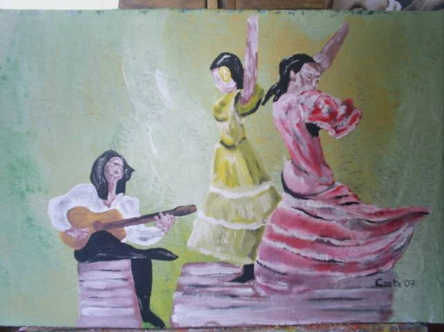 Dos bailaoras y un guitarrista Acrylic Panel Figure Painting