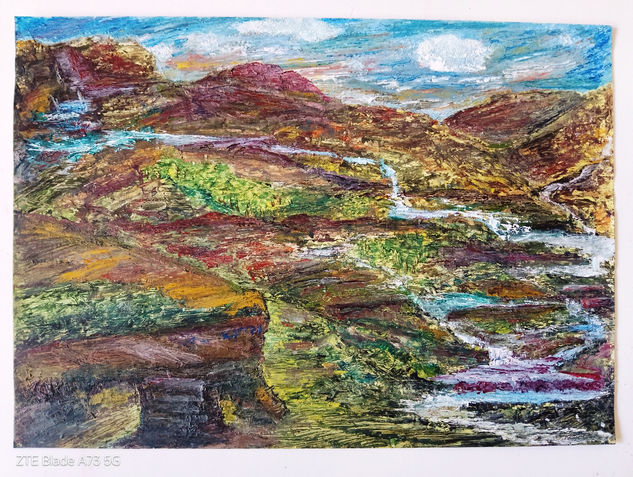 "Blue river" Oil Paper Landscaping