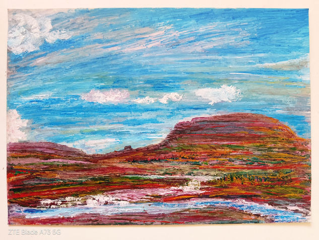 "Montañas, nubes , río , vida Oil Paper Landscaping