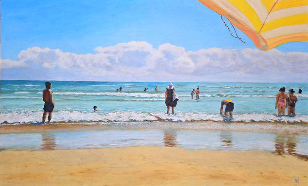 BAJO LA SOMBRILLA Óleo Tabla Marina