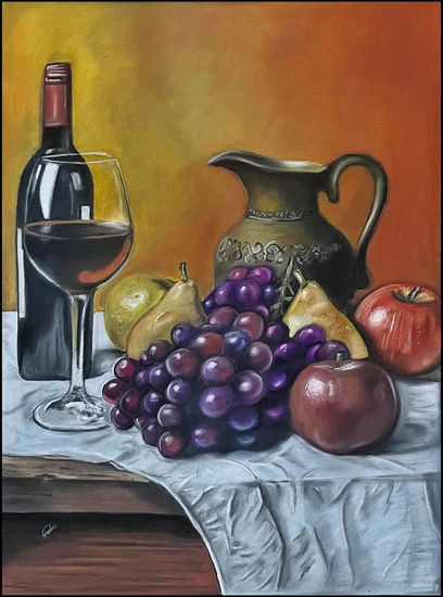 Vino y uvas Mixed Media