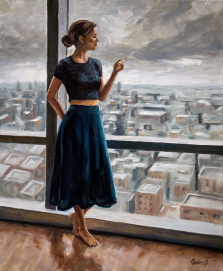 From The Twentieth Floor Oil Canvas Figure Painting