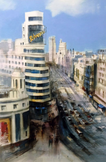 Madrid, Gran Vía, Edificio Carrión  ( Capitol ) Acuarela Papel Paisaje