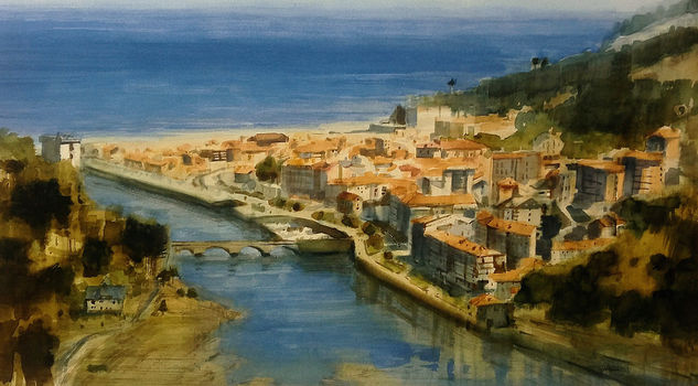 Deba, País Vasco Watercolour Paper Landscaping
