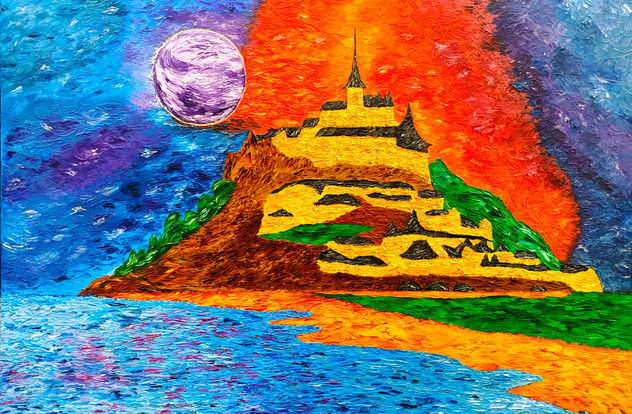Luna morada sobre Mont Saint-Michel
