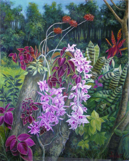 Orquideas Oil Textile Floral Painting