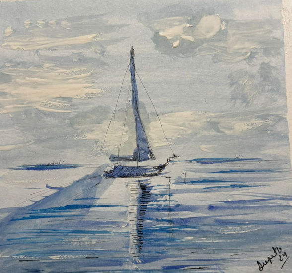 Velero en la mar Media Mixta Papel Marina