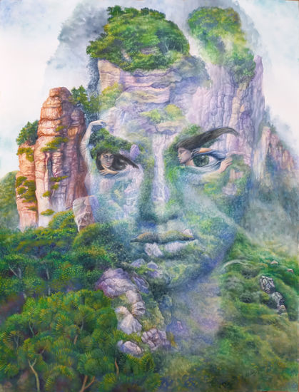 El Antiguo Canto de las Nubes de la Montaña Acuarela Cartulina Paisaje