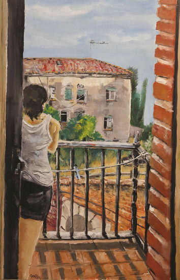 Chica en ventana Oil Canvas Landscaping