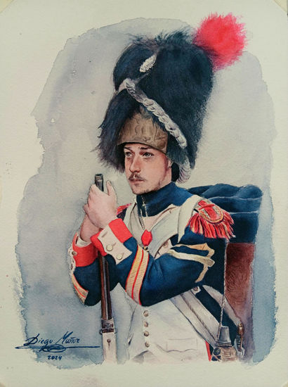 Soldado napoleónico Watercolour Paper Portrait