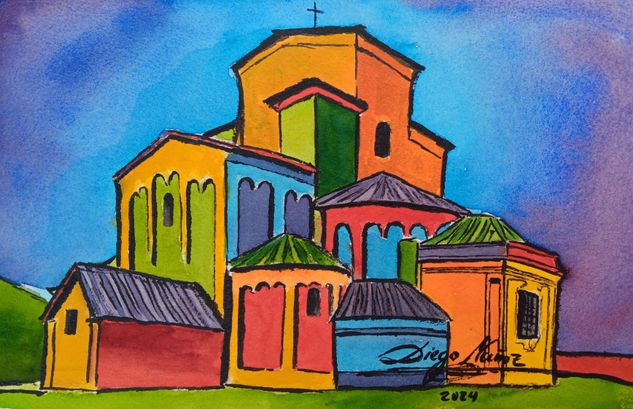 Iglesia de Urueña, versión expresionista Watercolour Paper Landscaping