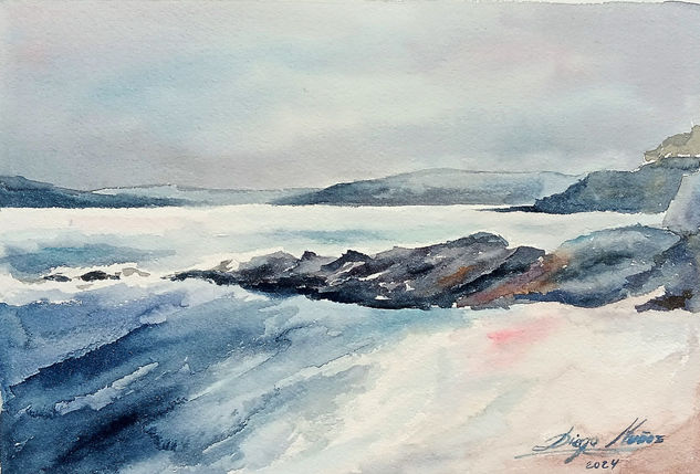 Mar en invierno Watercolour Paper Marine Painting