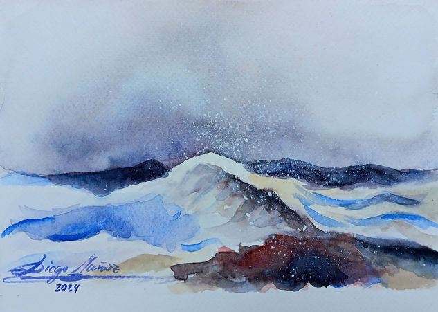 Mar embravecido Watercolour Paper Marine Painting