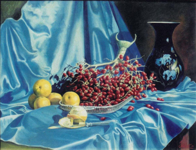 Rojo sobre azul Oil Textile Still Life Paintings