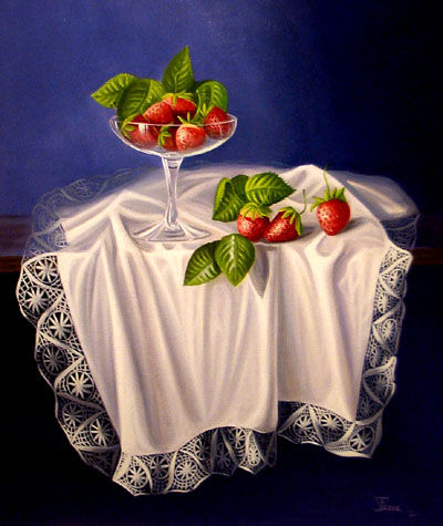 Copa con fresas Óleo Lienzo Bodegones