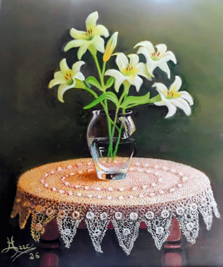 Lirios blancos Óleo Lienzo Floral