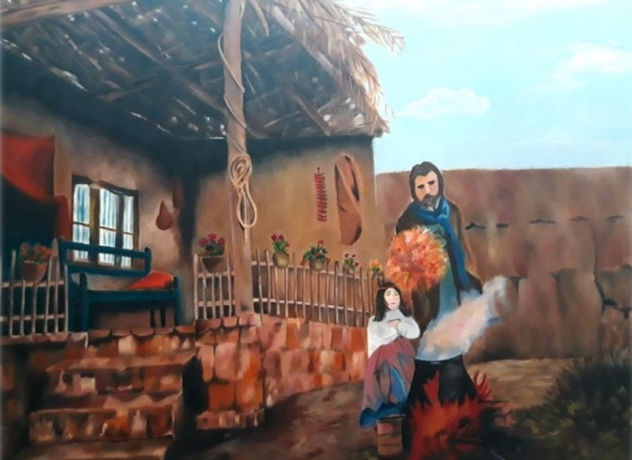 El Hogar de la Herencia, pintura al óleo original, por Mary G.