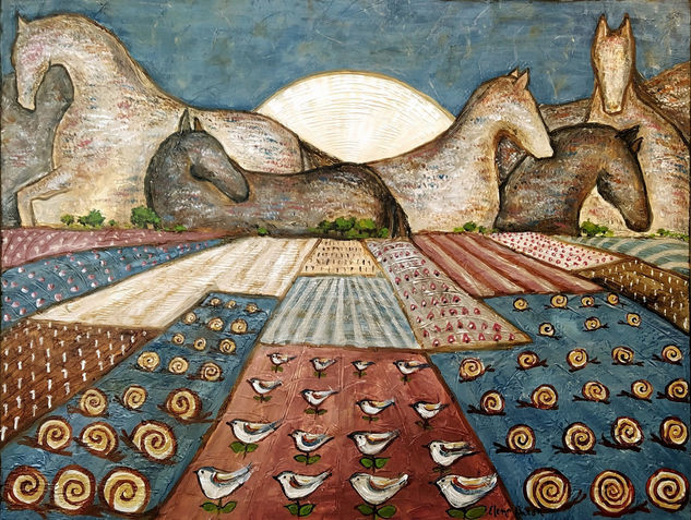 Montañas de caballos Mixed media Canvas Landscaping