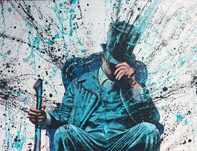 El sombrero Azul Mixed media Canvas Figure Painting