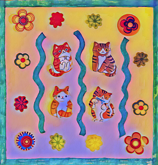Gatos y flores 