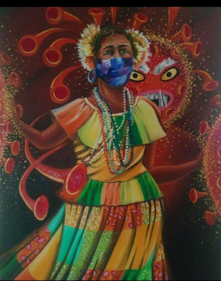 El mamonio(demonio)covid 3ra Ola Oil Canvas Figure Painting