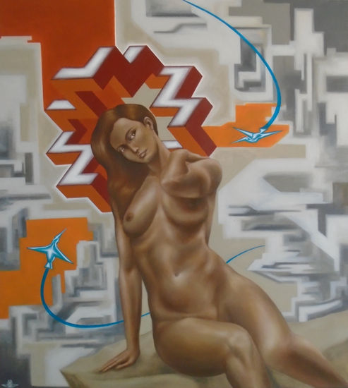 Flor y Colibrí II Oil Canvas Nude Paintings