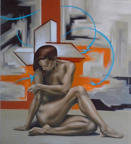 Flor y Colibrí Oil Canvas Nude Paintings