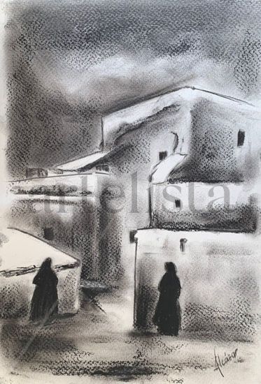 Campo y 2 figuras Pastel Card Landscaping