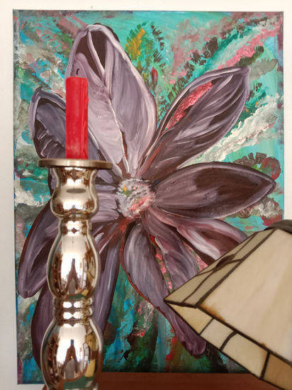 lila Acrylic Canvas Floral Painting