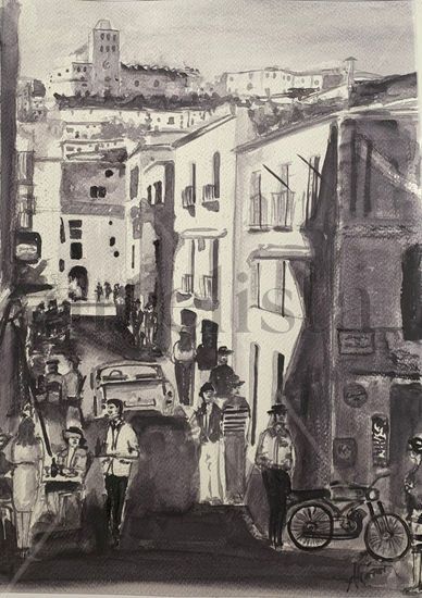 Calle en Dalt Vila Watercolour Card Landscaping