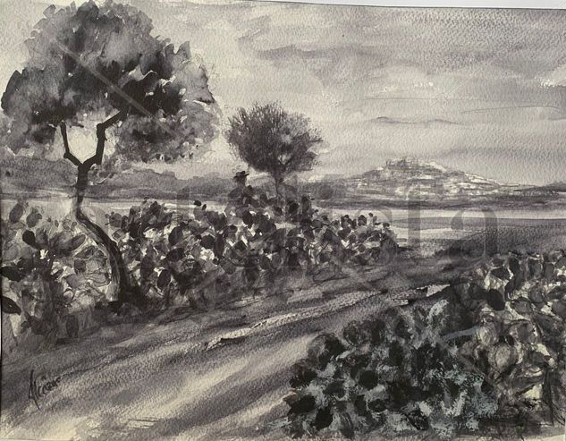 Ibiza desde el campo Watercolour Card Landscaping