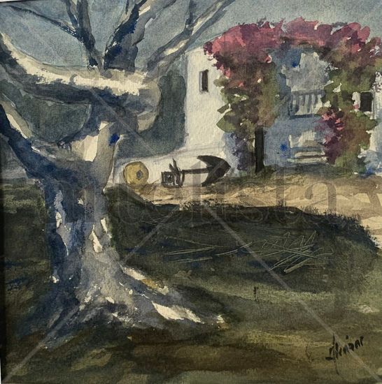 Árbol y casa Watercolour Card Landscaping
