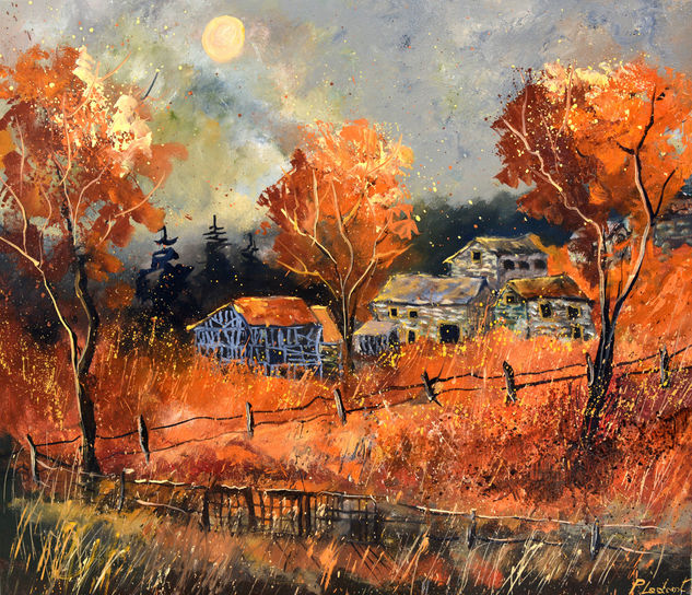 Village in autumn Oil Canvas Landscaping
