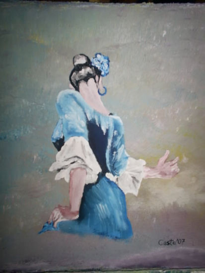 Bailaora de azul Oil Panel Figure Painting