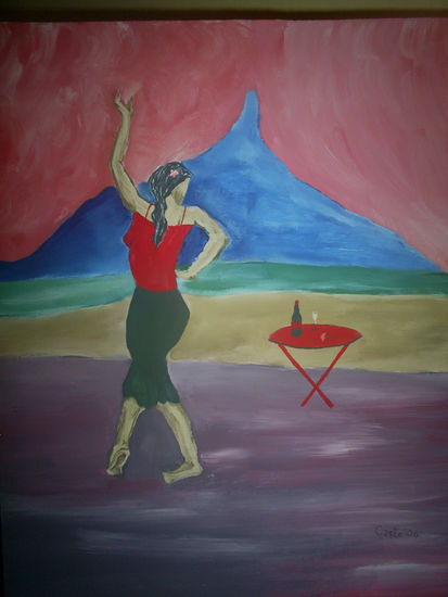 Bailaora en caseta Oil Panel Figure Painting