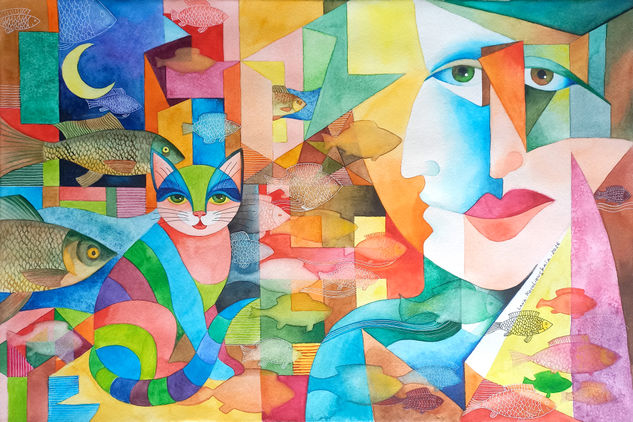 Cat Dreams Watercolour Paper Animals