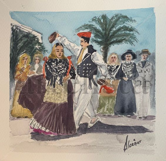 Baile Ibicenco Watercolour Card Figure Painting