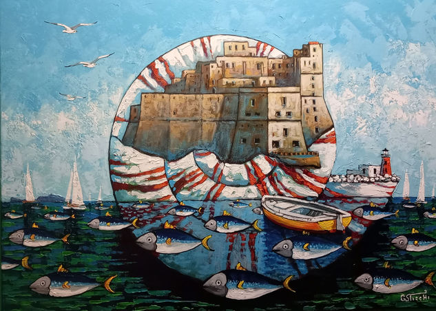 Il castello di Baia Acrylic Canvas Marine Painting