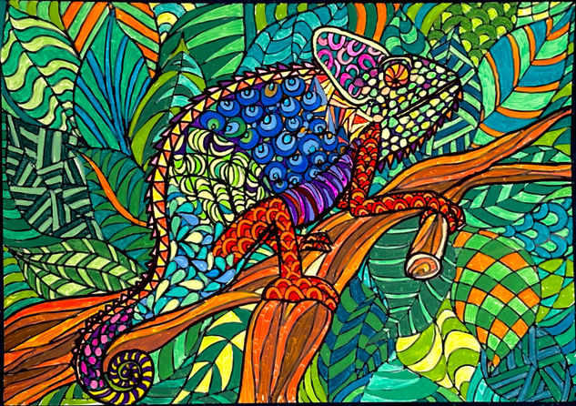 Chameleon Acrílico Lienzo Animales