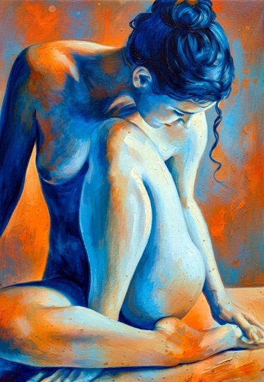 ''The Quiet Burn'' - Seated Female Figure Acrylic Canvas Nude Paintings