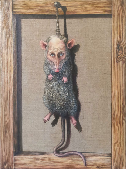 Hanged rat Óleo Lienzo Animales