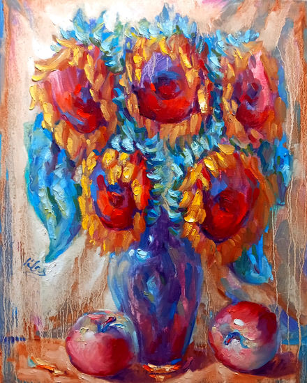 Sunflowers with Apples Óleo Lienzo Floral
