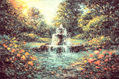 jardin con fuente