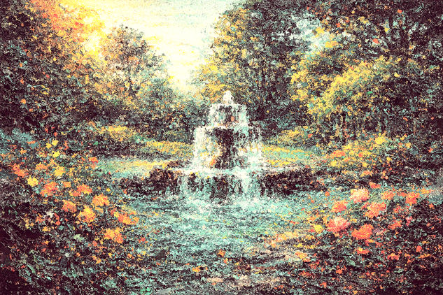 jardin con fuente Oil Canvas Landscaping