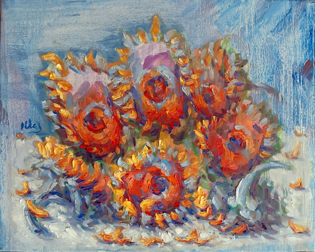 Seven Sunflowers Óleo Lienzo Floral